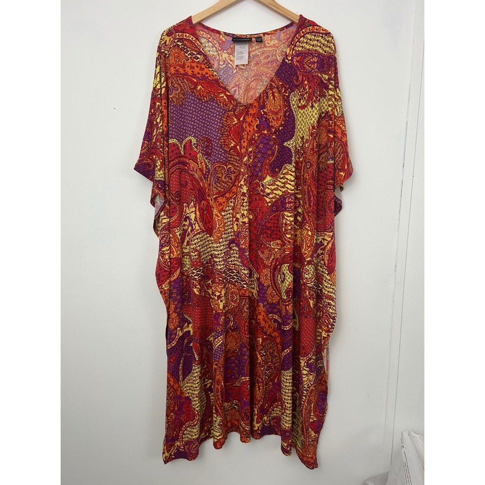 Attitudes by Renee Womens XL Petite Paisley Kaftan Resortwear Maxi Beach Dress